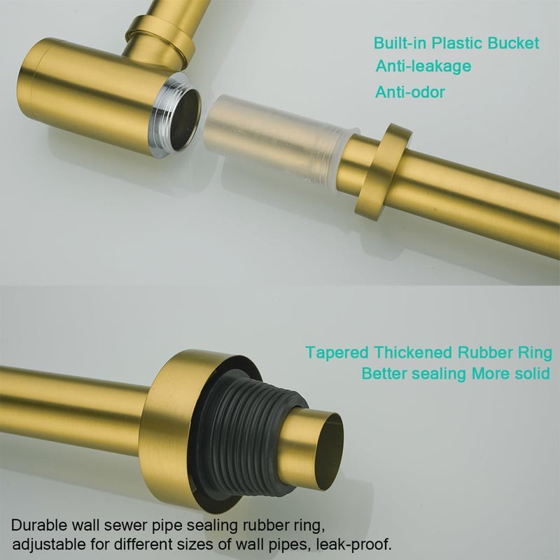 SEABEFORE Brass Round Bottle P-Trap 1 1/4, Adjustable Basin Sink Waste Drain Trap Kit, Champagne Bronze P Trap,SE83888CB-L - Image 4
